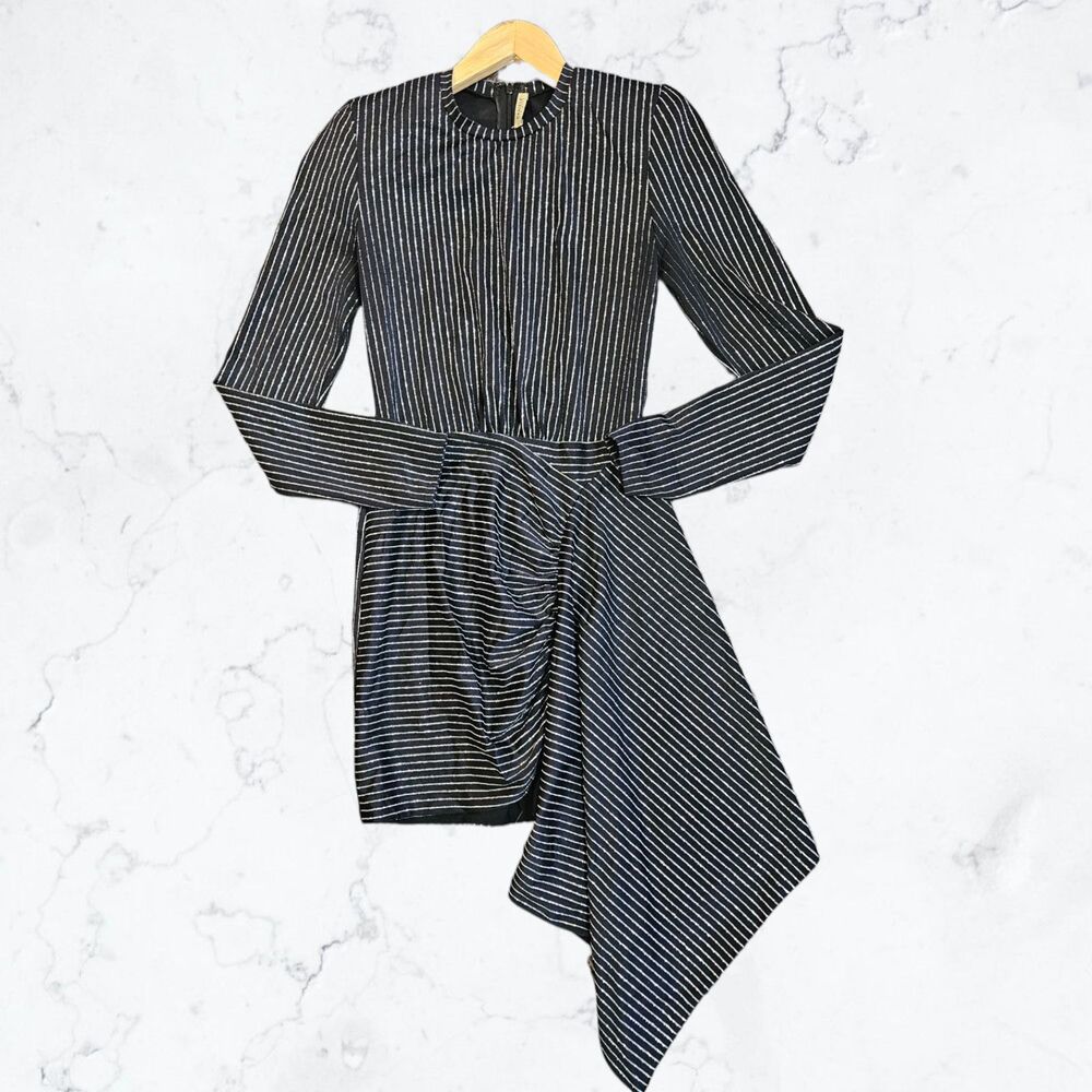 Daniele Carlotta Italy $586 Black & Silver Glitter Striped Asymmetrical Dress
